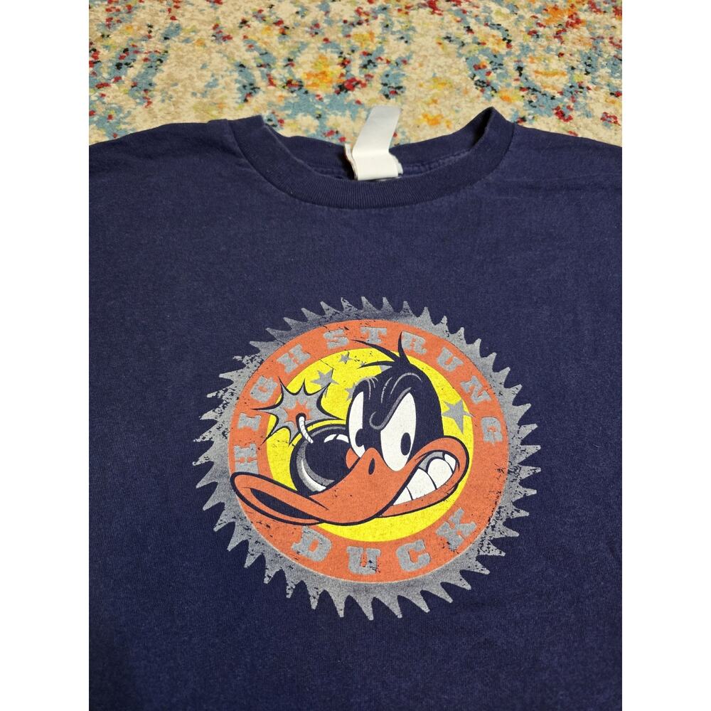 Vintage Y2k Daffy Duck Looney Tunes Graphic T-Shirt Size L/XL Navy Blue Cartoon